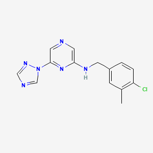 molecular formula C14H13ClN6 B7371936 N-[(4-chloro-3-methylphenyl)methyl]-6-(1,2,4-triazol-1-yl)pyrazin-2-amine 