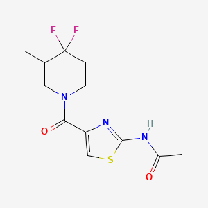 molecular formula C12H15F2N3O2S B7372658 N-[4-(4,4-difluoro-3-methylpiperidine-1-carbonyl)-1,3-thiazol-2-yl]acetamide 