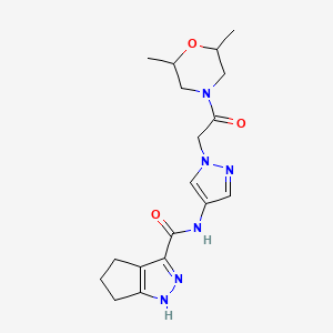 molecular formula C18H24N6O3 B7372737 N-[1-[2-(2,6-dimethylmorpholin-4-yl)-2-oxoethyl]pyrazol-4-yl]-1,4,5,6-tetrahydrocyclopenta[c]pyrazole-3-carboxamide 