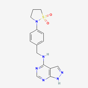 molecular formula C15H16N6O2S B7372982 N-[[4-(1,1-dioxo-1,2-thiazolidin-2-yl)phenyl]methyl]-1H-pyrazolo[3,4-d]pyrimidin-4-amine 