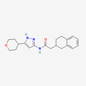 molecular formula C20H25N3O2 B7373255 N-[5-(oxan-4-yl)-1H-pyrazol-3-yl]-2-(1,2,3,4-tetrahydronaphthalen-2-yl)acetamide 