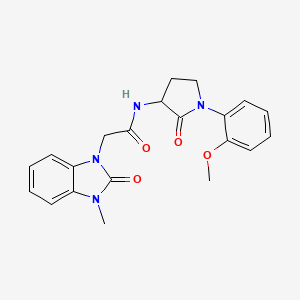 molecular formula C21H22N4O4 B7373437 N-[1-(2-methoxyphenyl)-2-oxopyrrolidin-3-yl]-2-(3-methyl-2-oxobenzimidazol-1-yl)acetamide 