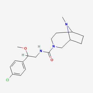 molecular formula C18H26ClN3O2 B7373449 N-[2-(4-chlorophenyl)-2-methoxyethyl]-9-methyl-3,9-diazabicyclo[4.2.1]nonane-3-carboxamide 