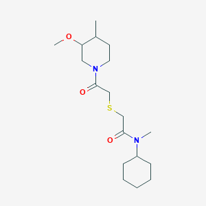 molecular formula C18H32N2O3S B7373693 N-cyclohexyl-2-[2-(3-methoxy-4-methylpiperidin-1-yl)-2-oxoethyl]sulfanyl-N-methylacetamide 