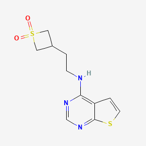 molecular formula C11H13N3O2S2 B7373828 N-[2-(1,1-dioxothietan-3-yl)ethyl]thieno[2,3-d]pyrimidin-4-amine 