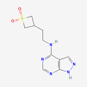 molecular formula C10H13N5O2S B7373838 N-[2-(1,1-dioxothietan-3-yl)ethyl]-1H-pyrazolo[3,4-d]pyrimidin-4-amine 