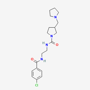 molecular formula C19H27ClN4O2 B7373988 N-[2-[(4-chlorobenzoyl)amino]ethyl]-3-(pyrrolidin-1-ylmethyl)pyrrolidine-1-carboxamide 