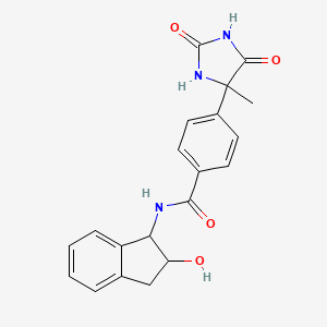 molecular formula C20H19N3O4 B7374137 N-(2-hydroxy-2,3-dihydro-1H-inden-1-yl)-4-(4-methyl-2,5-dioxoimidazolidin-4-yl)benzamide 