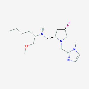 molecular formula C17H31FN4O B7374288 N-[[(2S,4S)-4-fluoro-1-[(1-methylimidazol-2-yl)methyl]pyrrolidin-2-yl]methyl]-1-methoxyhexan-2-amine 
