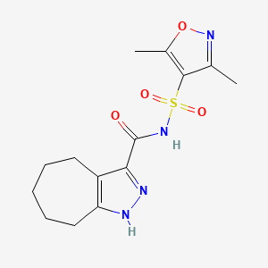 molecular formula C14H18N4O4S B7374290 N-[(3,5-dimethyl-1,2-oxazol-4-yl)sulfonyl]-1,4,5,6,7,8-hexahydrocyclohepta[c]pyrazole-3-carboxamide 