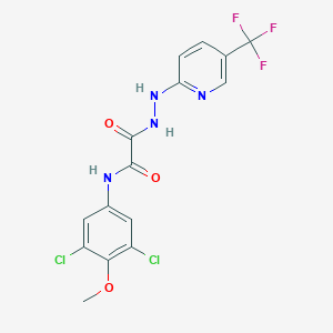 molecular formula C15H11Cl2F3N4O3 B7374492 N-(3,5-dichloro-4-methoxyphenyl)-2-oxo-2-[2-[5-(trifluoromethyl)pyridin-2-yl]hydrazinyl]acetamide 