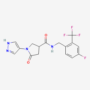 molecular formula C16H14F4N4O2 B7374746 N-[[4-fluoro-2-(trifluoromethyl)phenyl]methyl]-5-oxo-1-(1H-pyrazol-4-yl)pyrrolidine-3-carboxamide 