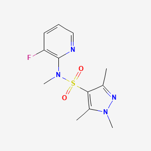 molecular formula C12H15FN4O2S B7375117 N-(3-fluoropyridin-2-yl)-N,1,3,5-tetramethylpyrazole-4-sulfonamide 