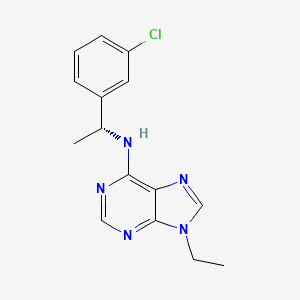molecular formula C15H16ClN5 B7375457 N-[(1R)-1-(3-chlorophenyl)ethyl]-9-ethylpurin-6-amine 