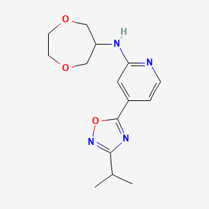 molecular formula C15H20N4O3 B7375552 N-(1,4-dioxepan-6-yl)-4-(3-propan-2-yl-1,2,4-oxadiazol-5-yl)pyridin-2-amine 