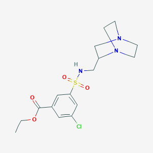molecular formula C16H22ClN3O4S B7375594 Ethyl 3-chloro-5-(1,4-diazabicyclo[2.2.2]octan-2-ylmethylsulfamoyl)benzoate 