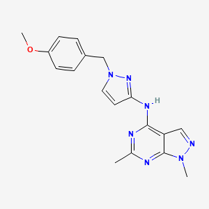 molecular formula C18H19N7O B7375645 N-[1-[(4-methoxyphenyl)methyl]pyrazol-3-yl]-1,6-dimethylpyrazolo[3,4-d]pyrimidin-4-amine 