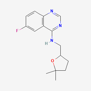 molecular formula C15H18FN3O B7375671 N-[(5,5-dimethyloxolan-2-yl)methyl]-6-fluoroquinazolin-4-amine 