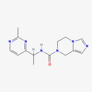 molecular formula C14H18N6O B7375683 N-[1-(2-methylpyrimidin-4-yl)ethyl]-6,8-dihydro-5H-imidazo[1,5-a]pyrazine-7-carboxamide 