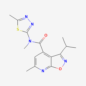 molecular formula C15H17N5O2S B7375766 N,6-dimethyl-N-(5-methyl-1,3,4-thiadiazol-2-yl)-3-propan-2-yl-[1,2]oxazolo[5,4-b]pyridine-4-carboxamide 