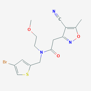 molecular formula C15H16BrN3O3S B7375778 N-[(4-bromothiophen-2-yl)methyl]-2-(4-cyano-5-methyl-1,2-oxazol-3-yl)-N-(2-methoxyethyl)acetamide 