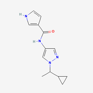 molecular formula C13H16N4O B7375791 N-[1-(1-cyclopropylethyl)pyrazol-4-yl]-1H-pyrrole-3-carboxamide 