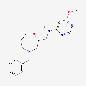 molecular formula C18H24N4O2 B7375840 N-[(4-benzyl-1,4-oxazepan-2-yl)methyl]-6-methoxypyrimidin-4-amine 