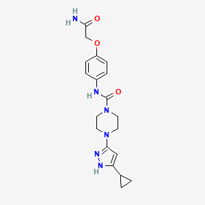 molecular formula C19H24N6O3 B7375896 N-[4-(2-amino-2-oxoethoxy)phenyl]-4-(5-cyclopropyl-1H-pyrazol-3-yl)piperazine-1-carboxamide 