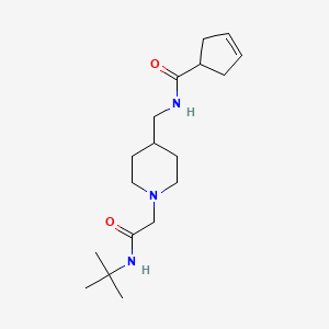 molecular formula C18H31N3O2 B7376031 N-[[1-[2-(tert-butylamino)-2-oxoethyl]piperidin-4-yl]methyl]cyclopent-3-ene-1-carboxamide 