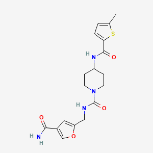 molecular formula C18H22N4O4S B7376087 N-[(4-carbamoylfuran-2-yl)methyl]-4-[(5-methylthiophene-2-carbonyl)amino]piperidine-1-carboxamide 