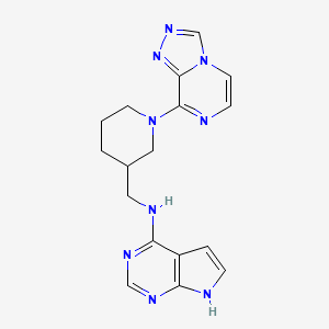 molecular formula C17H19N9 B7376256 N-[[1-([1,2,4]triazolo[4,3-a]pyrazin-8-yl)piperidin-3-yl]methyl]-7H-pyrrolo[2,3-d]pyrimidin-4-amine 