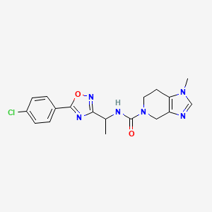 molecular formula C18H19ClN6O2 B7376294 N-[1-[5-(4-chlorophenyl)-1,2,4-oxadiazol-3-yl]ethyl]-1-methyl-6,7-dihydro-4H-imidazo[4,5-c]pyridine-5-carboxamide 