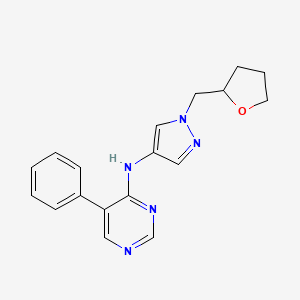 molecular formula C18H19N5O B7376317 N-[1-(oxolan-2-ylmethyl)pyrazol-4-yl]-5-phenylpyrimidin-4-amine 
