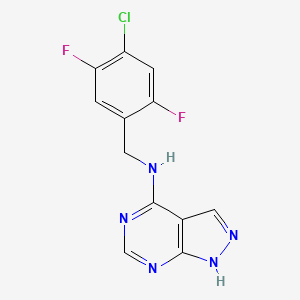 molecular formula C12H8ClF2N5 B7376398 N-[(4-chloro-2,5-difluorophenyl)methyl]-1H-pyrazolo[3,4-d]pyrimidin-4-amine 