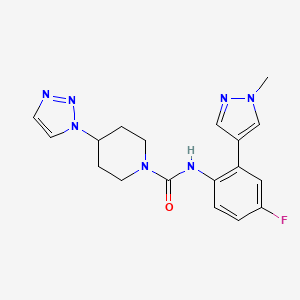 molecular formula C18H20FN7O B7376451 N-[4-fluoro-2-(1-methylpyrazol-4-yl)phenyl]-4-(triazol-1-yl)piperidine-1-carboxamide 