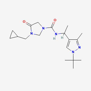 molecular formula C18H29N5O2 B7376538 N-[1-(1-tert-butyl-3-methylpyrazol-4-yl)ethyl]-3-(cyclopropylmethyl)-4-oxoimidazolidine-1-carboxamide 