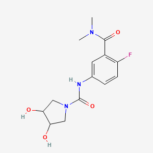 molecular formula C14H18FN3O4 B7376571 N-[3-(dimethylcarbamoyl)-4-fluorophenyl]-3,4-dihydroxypyrrolidine-1-carboxamide 