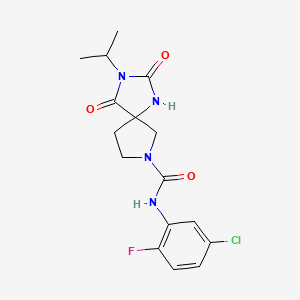 molecular formula C16H18ClFN4O3 B7376960 N-(5-chloro-2-fluorophenyl)-2,4-dioxo-3-propan-2-yl-1,3,7-triazaspiro[4.4]nonane-7-carboxamide 