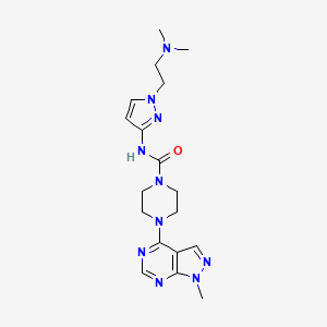 molecular formula C18H26N10O B7376969 N-[1-[2-(dimethylamino)ethyl]pyrazol-3-yl]-4-(1-methylpyrazolo[3,4-d]pyrimidin-4-yl)piperazine-1-carboxamide 