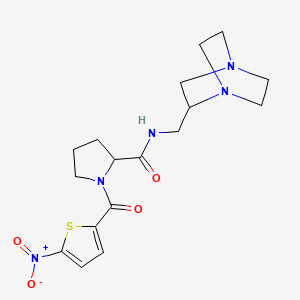 molecular formula C17H23N5O4S B7377022 N-(1,4-diazabicyclo[2.2.2]octan-2-ylmethyl)-1-(5-nitrothiophene-2-carbonyl)pyrrolidine-2-carboxamide 