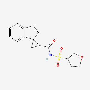 molecular formula C16H19NO4S B7377176 N-(oxolan-3-ylsulfonyl)spiro[1,2-dihydroindene-3,2'-cyclopropane]-1'-carboxamide 