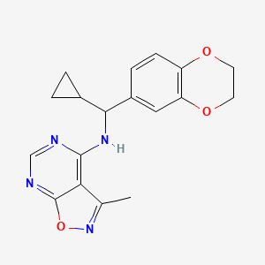 molecular formula C18H18N4O3 B7377337 N-[cyclopropyl(2,3-dihydro-1,4-benzodioxin-6-yl)methyl]-3-methyl-[1,2]oxazolo[5,4-d]pyrimidin-4-amine 