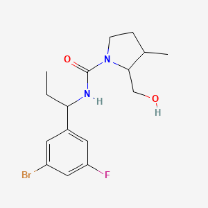 molecular formula C16H22BrFN2O2 B7377344 N-[1-(3-bromo-5-fluorophenyl)propyl]-2-(hydroxymethyl)-3-methylpyrrolidine-1-carboxamide 
