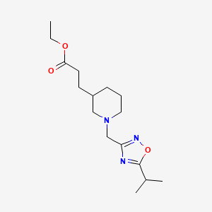 molecular formula C16H27N3O3 B7377352 Ethyl 3-[1-[(5-propan-2-yl-1,2,4-oxadiazol-3-yl)methyl]piperidin-3-yl]propanoate 