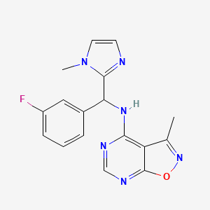 molecular formula C17H15FN6O B7377404 N-[(3-fluorophenyl)-(1-methylimidazol-2-yl)methyl]-3-methyl-[1,2]oxazolo[5,4-d]pyrimidin-4-amine 