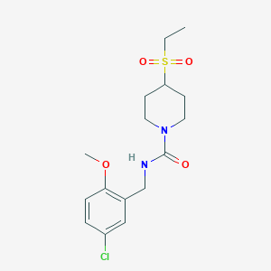 molecular formula C16H23ClN2O4S B7377435 N-[(5-chloro-2-methoxyphenyl)methyl]-4-ethylsulfonylpiperidine-1-carboxamide 