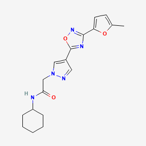 molecular formula C18H21N5O3 B7377482 N-cyclohexyl-2-[4-[3-(5-methylfuran-2-yl)-1,2,4-oxadiazol-5-yl]pyrazol-1-yl]acetamide 