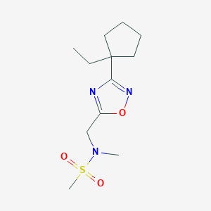 molecular formula C12H21N3O3S B7377586 N-[[3-(1-ethylcyclopentyl)-1,2,4-oxadiazol-5-yl]methyl]-N-methylmethanesulfonamide 