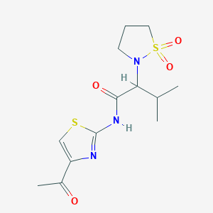 molecular formula C13H19N3O4S2 B7377645 N-(4-acetyl-1,3-thiazol-2-yl)-2-(1,1-dioxo-1,2-thiazolidin-2-yl)-3-methylbutanamide 