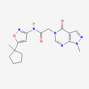 molecular formula C17H20N6O3 B7377892 N-[5-(1-methylcyclopentyl)-1,2-oxazol-3-yl]-2-(1-methyl-4-oxopyrazolo[3,4-d]pyrimidin-5-yl)acetamide 